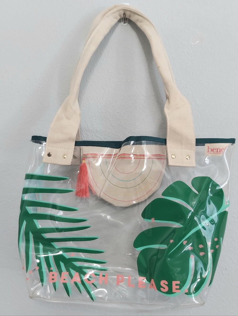 Benefit "Beach Please" Tropical Palm Leaves Clear Tote Bag